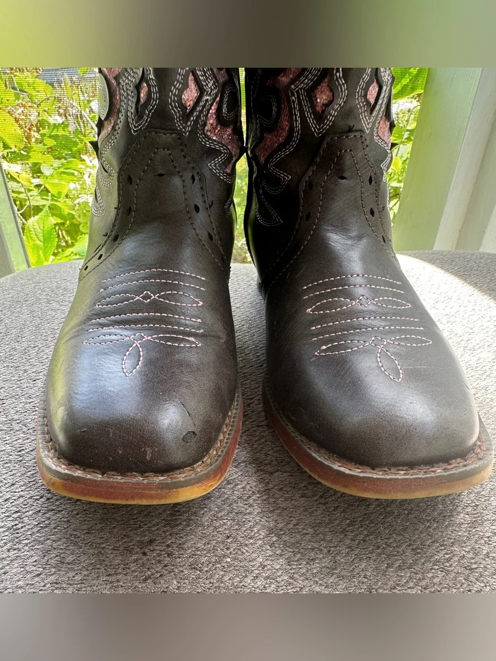 Girl’s brown Western Boots with Pink glitz*Roper~Sz-2*